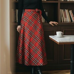 Plaid A-Line Skirt in Red